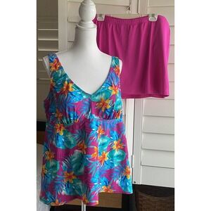 Swimsuits For All Swim Dress Women Plus Sz‎ 20 Pink 2 Piece Tankini Tropical NEW
